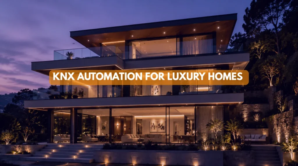 Exterior dusk view of a contemporary residence powered by KNX Automation for Luxury Homes