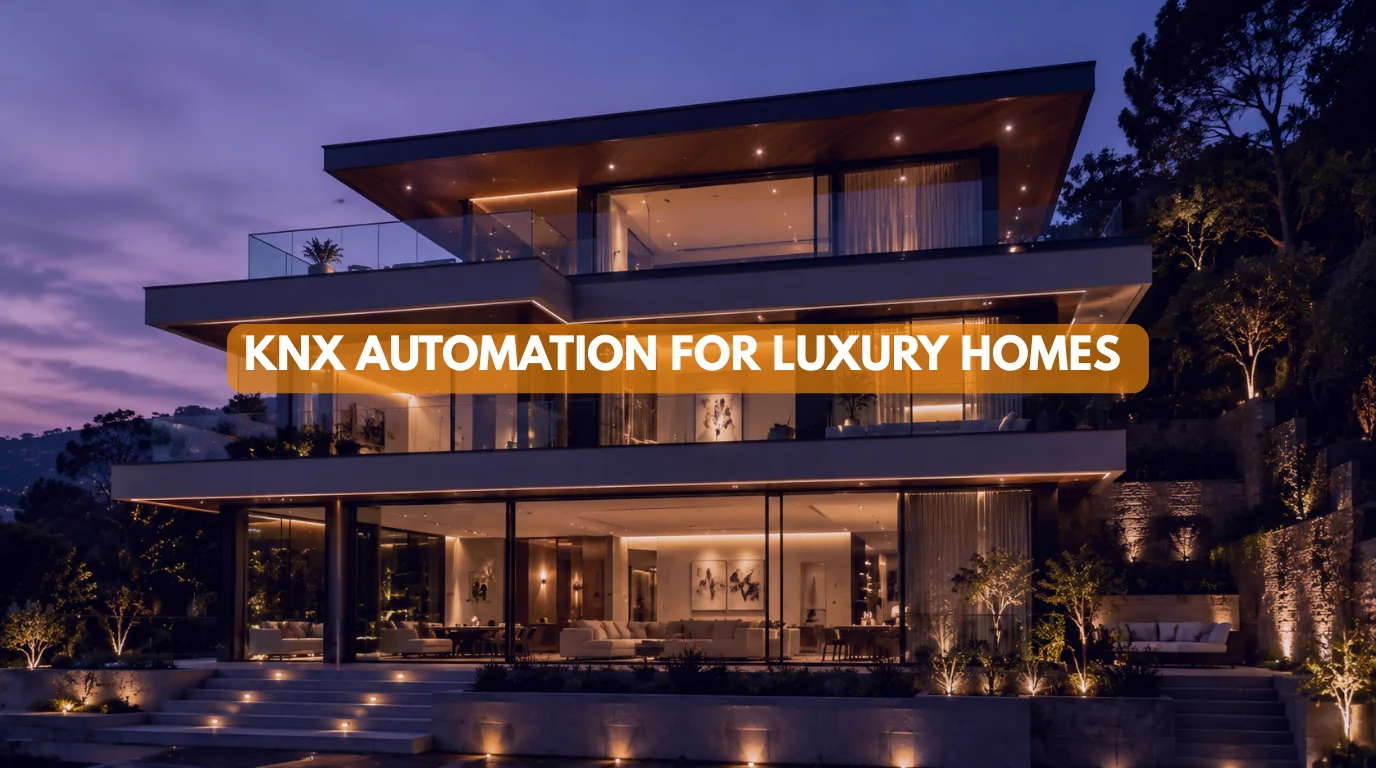 Exterior dusk view of a contemporary residence powered by KNX Automation for Luxury Homes