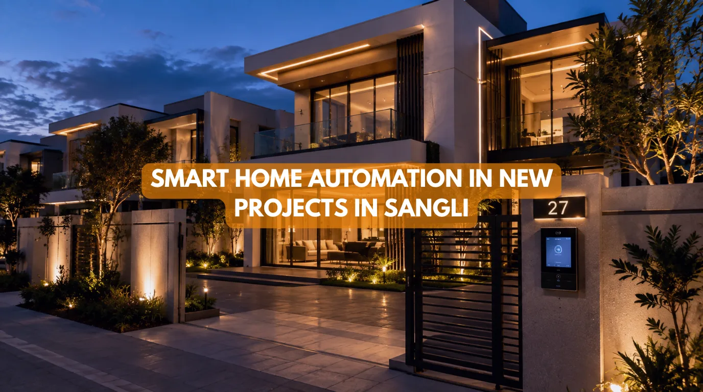 Exterior twilight view of a luxury villa featuring Smart Home Automation in New Projects in Sangli