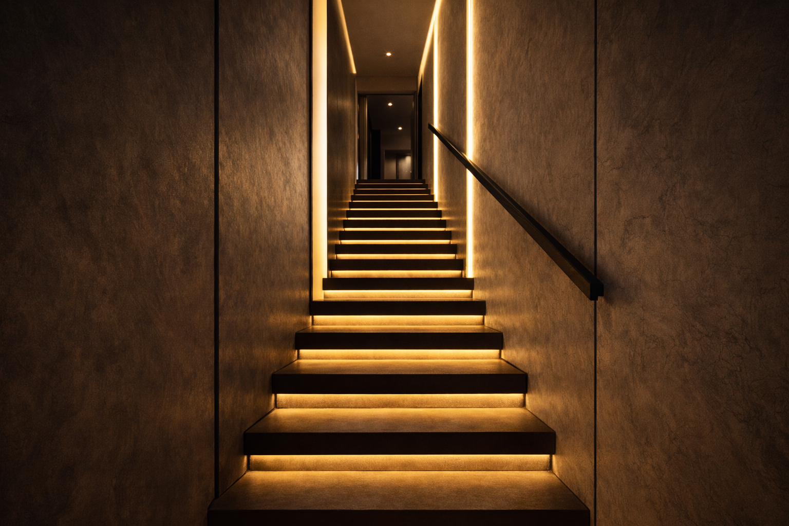 architectural staircase with smart lighting and automation