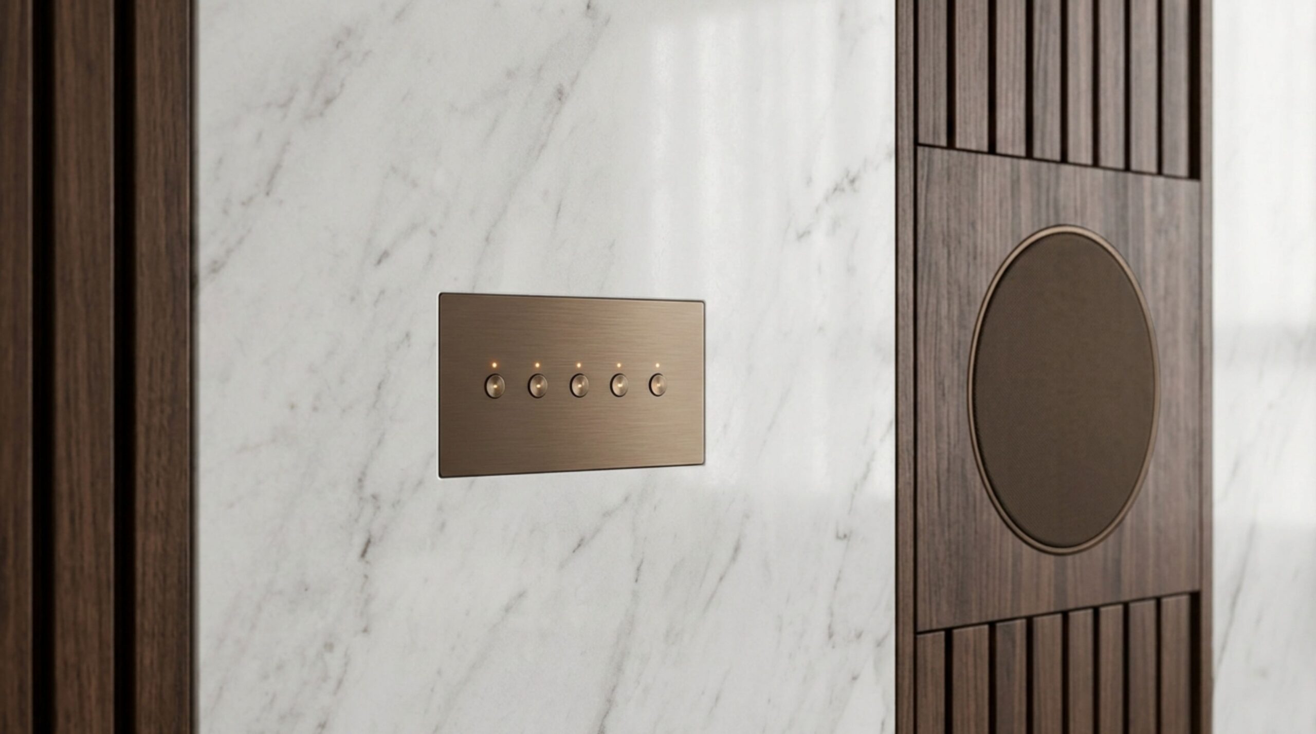 Minimalist architectural detail showing invisible technology and smart home automation in high-end architecture to maintain clean design lines.