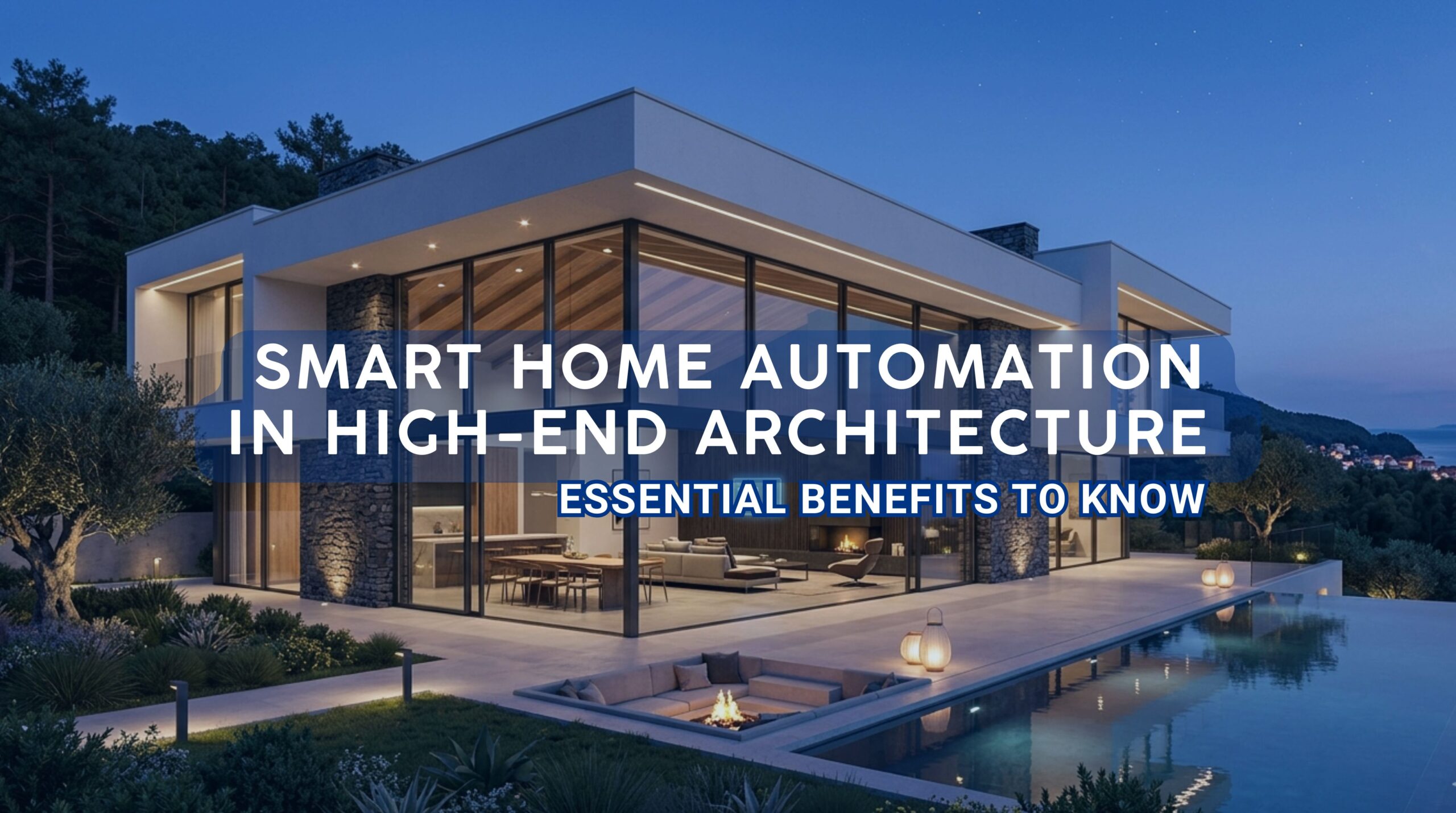 Ultra-modern villa interior showcasing the seamless integration of smart home automation in high-end architecture with intelligent lighting design.