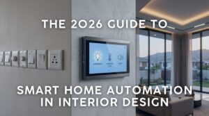 Luxury minimalist wall layout showcasing the contrast between cluttered traditional switches and a single elegant touch panel that seamlessly integrates smart home automation in interior design