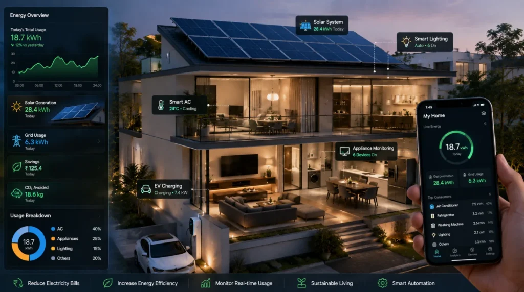 Home Automation Systems managing energy consumption, solar power and smart appliances efficiently