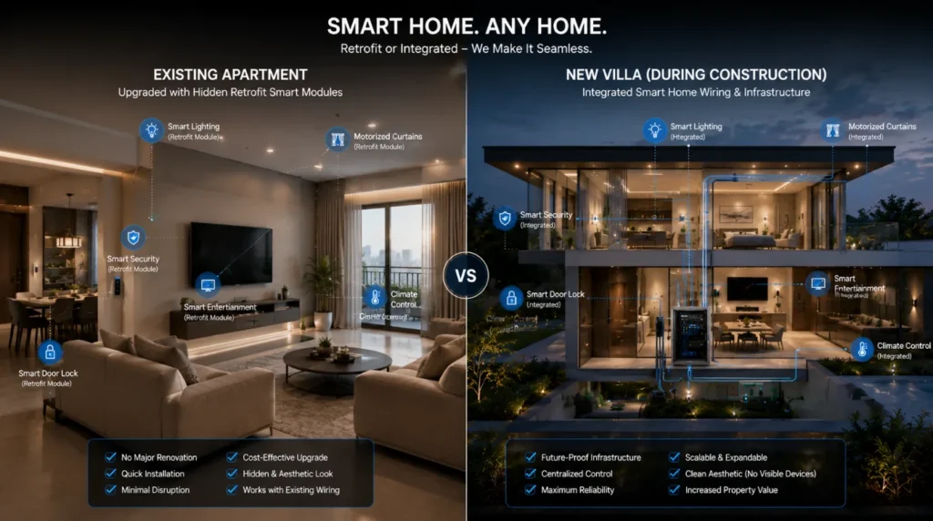 Smart Home comparison between retrofit automation and new construction