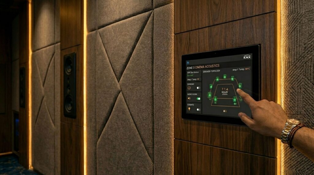 High-performance acoustic wall panels integrated into sophisticated home theatre design ideas for better sound clarity.