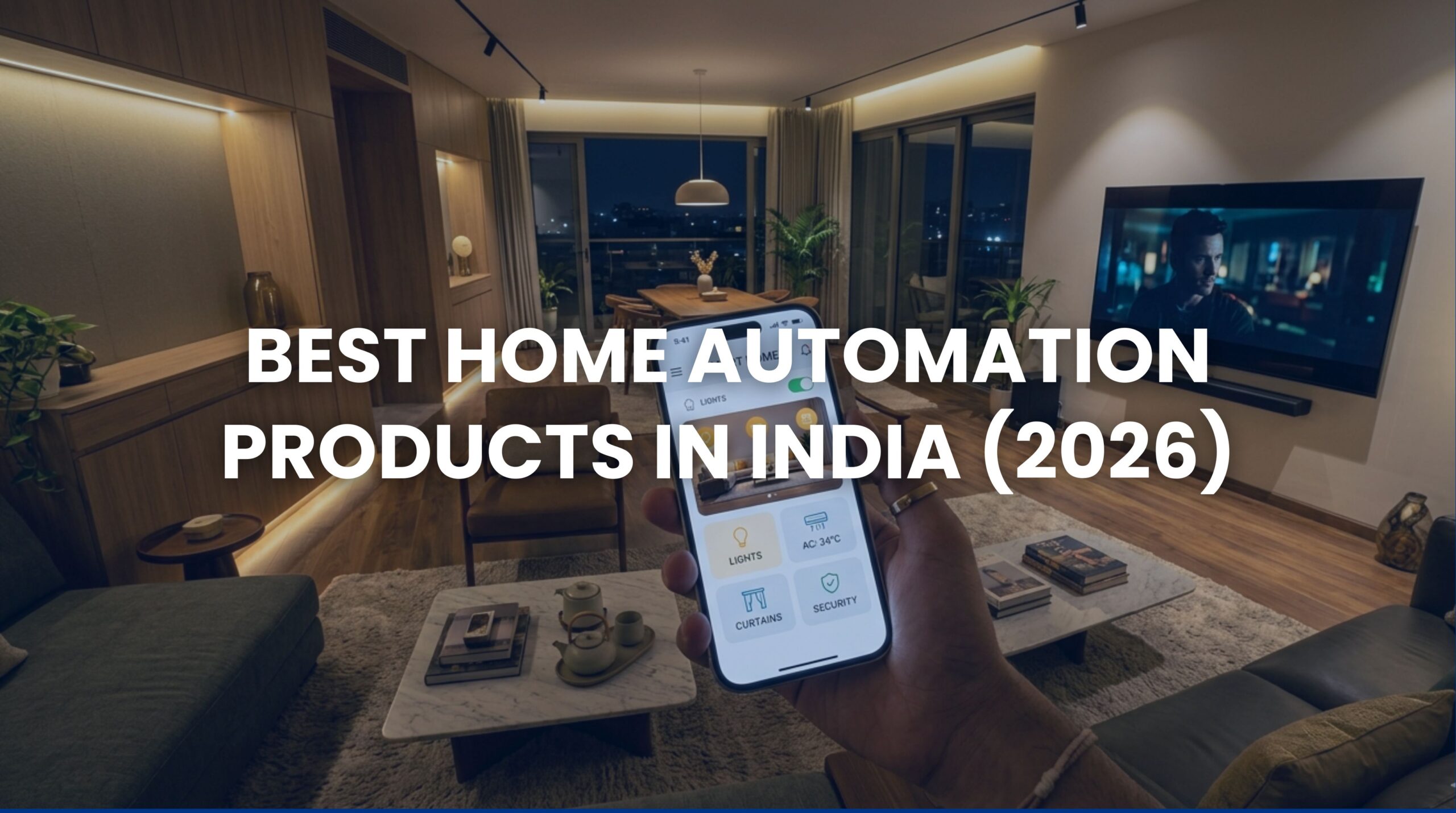 Modern smart home living room in India featuring best home automation products