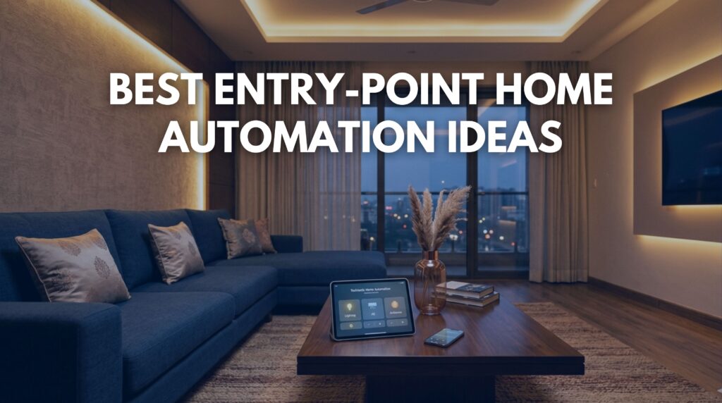 Modern living room featuring warm smart lighting and other home automation ideas for comfort.