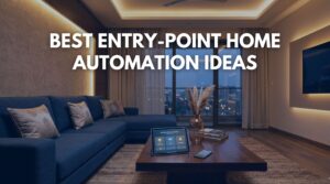 Modern living room featuring warm smart lighting and other home automation ideas for comfort.