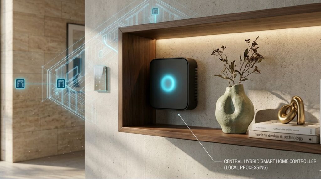 A dedicated local controller serving as the brain of a hybrid smart home system.
