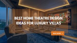 Luxury interior featuring home theatre design ideas with tiered recliner seating and smart ambient lighting in a Nashik villa.