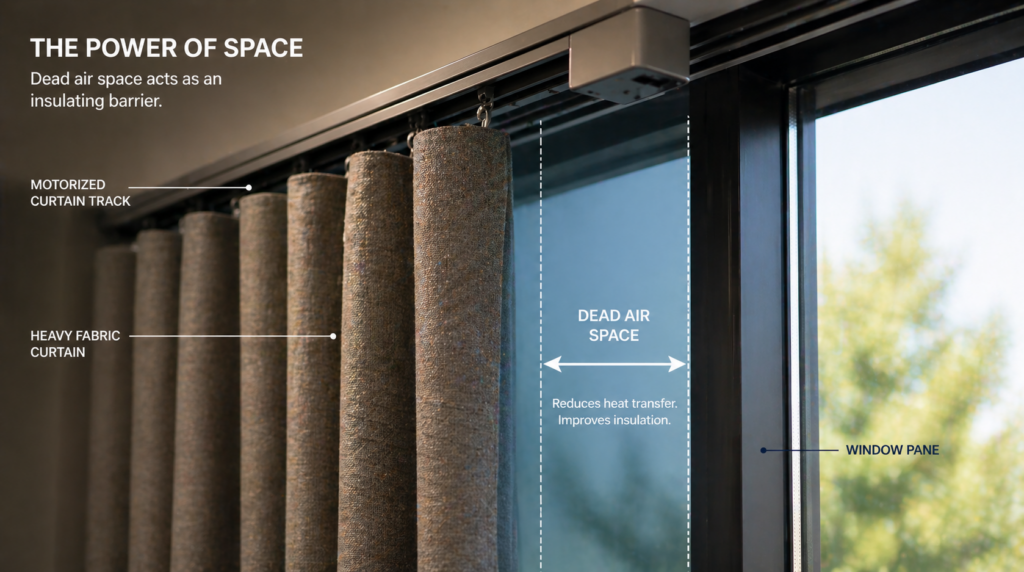 Thermal insulation layer created by closed electric curtains to reduce AC load