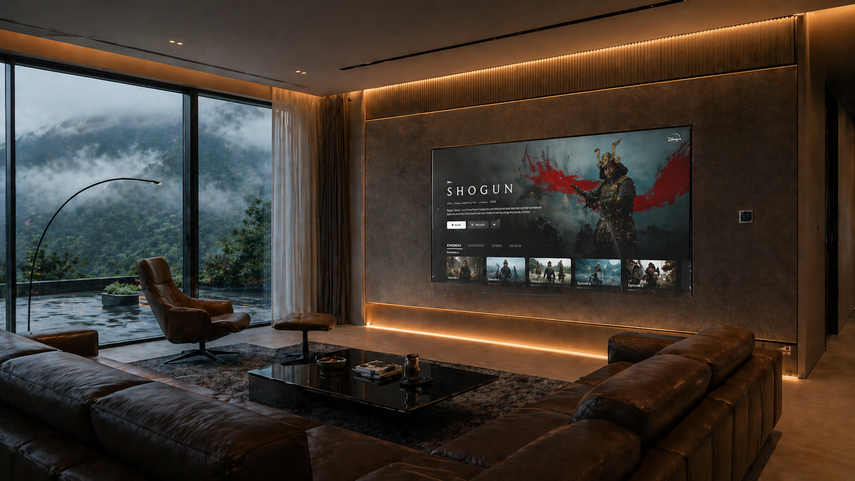 Modern invisible cinema in a Lonavla luxury villa using wired home theaters for a clean, speakerless design.