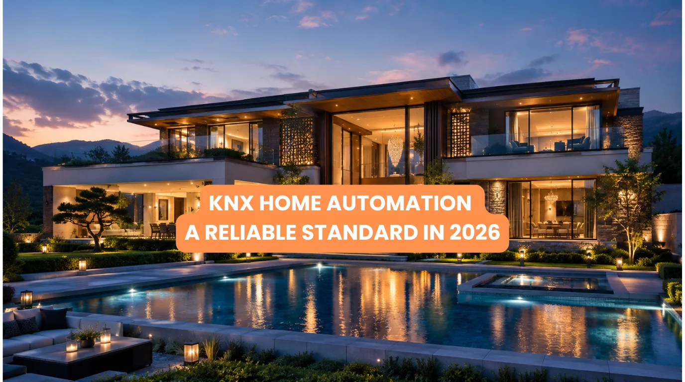 Luxury villa with integrated lighting and smart-home features, representing KNX home automation for a premium residential property.