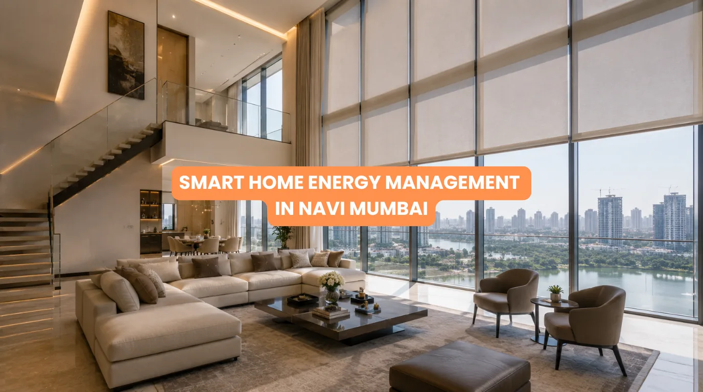 High rise luxury apartment implementing smart home energy management in Navi Mumbai with automated glass shading and climate control