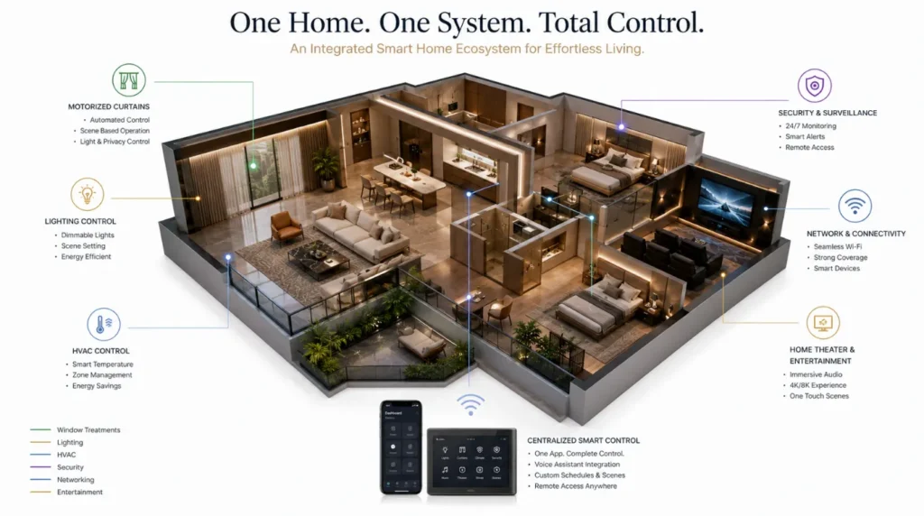 Motorized Curtain System serving as the foundation for a complete smart home automation ecosystem.