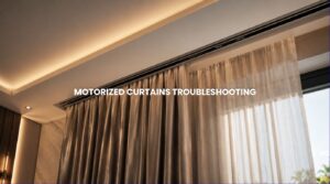 Luxury residential master suite featuring premium automated window treatments optimized for motorized curtains troubleshooting