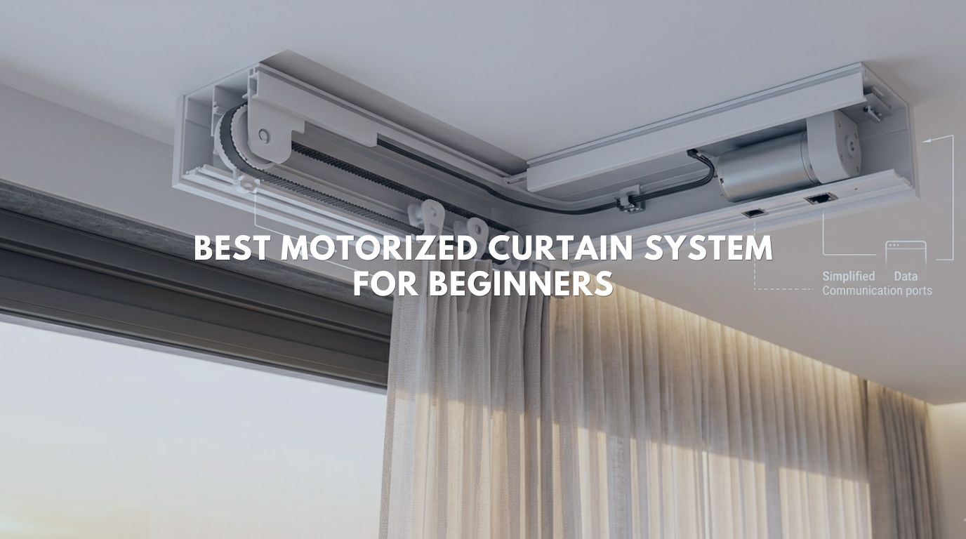 A hyper-realistic wide-angle view of a luxury penthouse in Navi Mumbai showing the seamless integration of a high-end motorized curtain system track during golden hour.