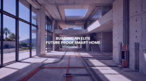 Modern luxury residential architectural layout framing a future-proof smart home infrastructure.