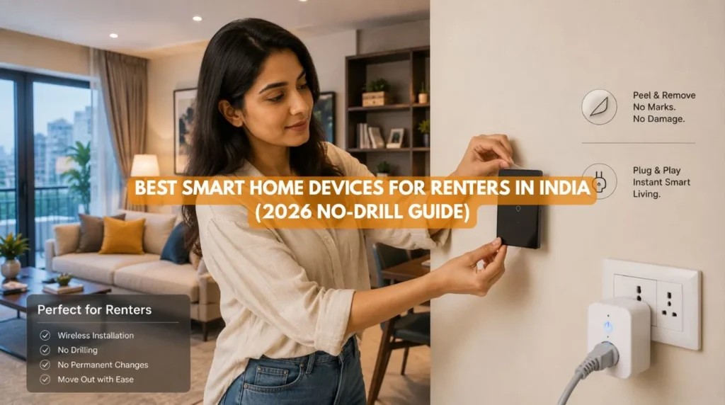A tenant seamlessly removing damage free smart home devices for renters from a painted rental wall