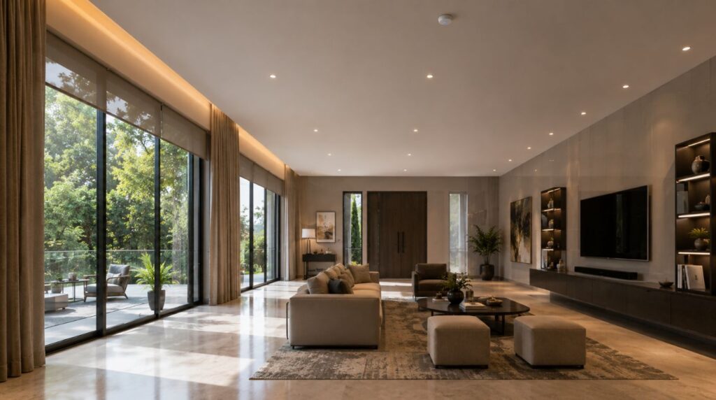 Closed loop daylight harvesting sensors minimizing lighting power consumption in sustainable smart homes