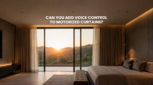 Luxury bedroom automation demonstrating offline voice control for motorized curtains