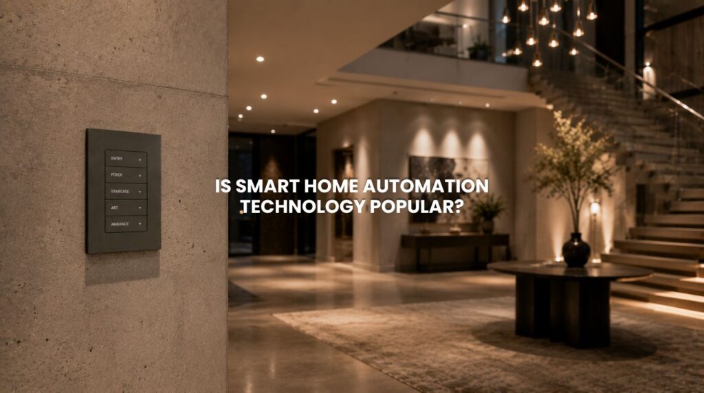 Premium architectural estate wall interface displaying high end smart home automation technology
