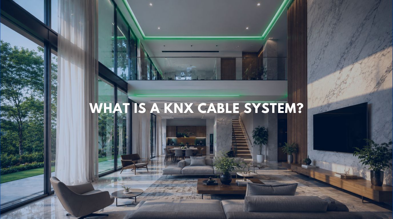 A high-end luxury villa interior in Navi Mumbai featuring integrated KNX cable system for automated lighting and climate control.