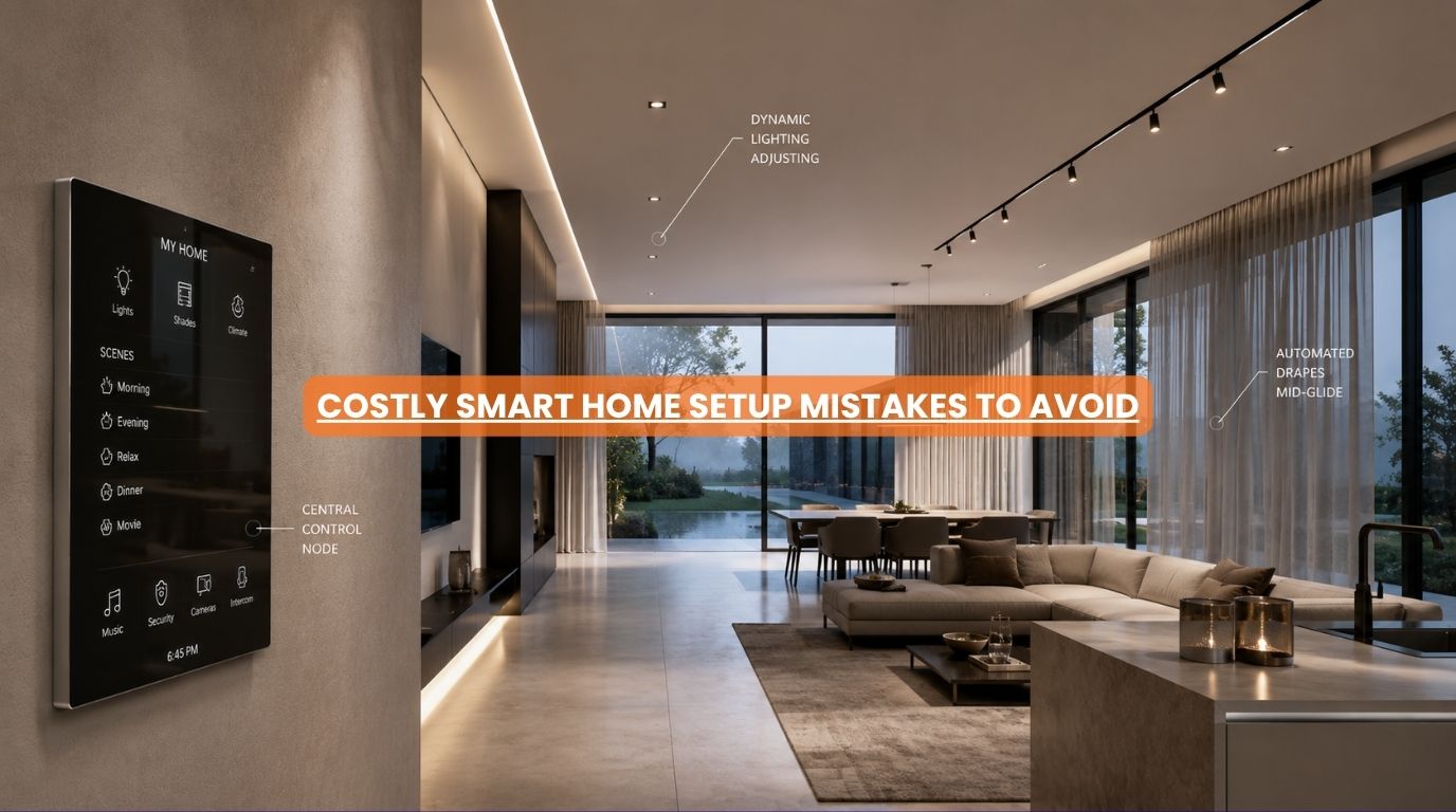 A high-end luxury residential interior featuring a clean centralized smart home setup control interface