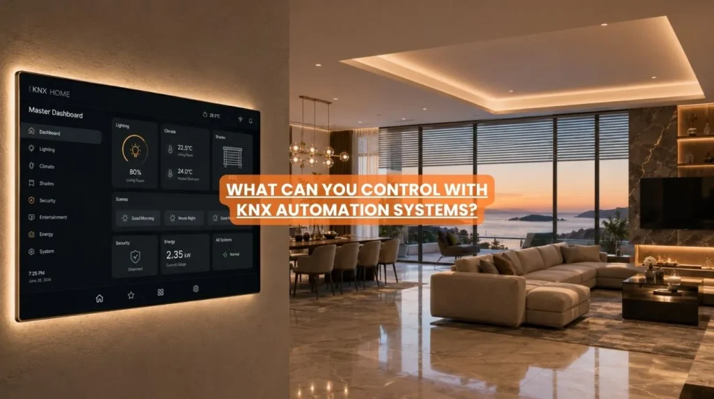 An elegant master touch panel dashboard highlighting the comprehensive control of luxury KNX Automation Systems