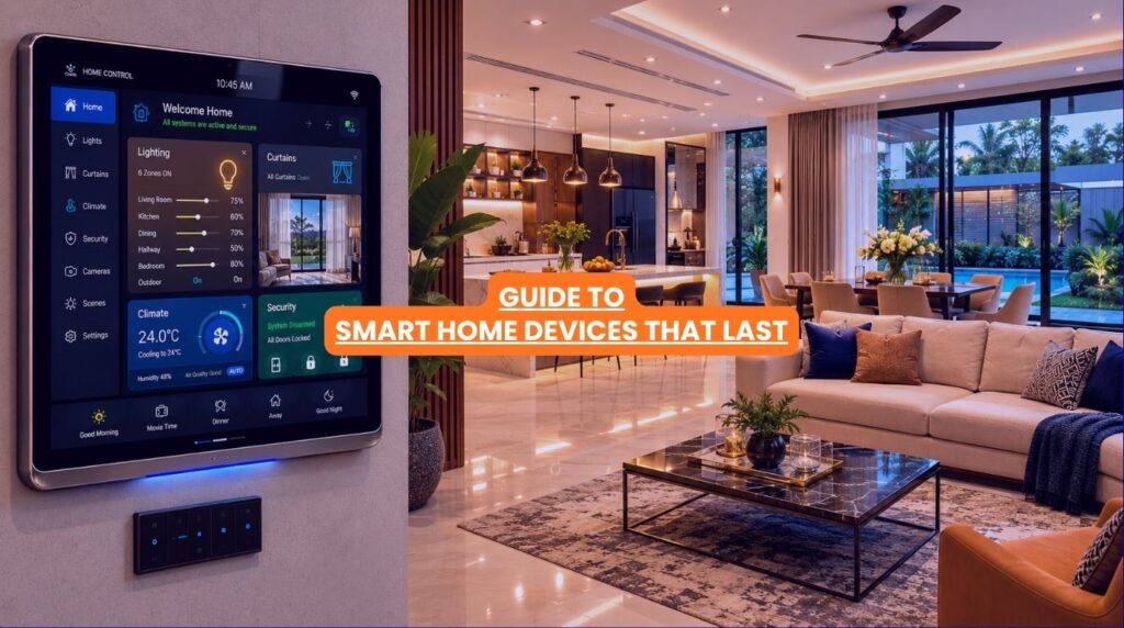 A high-end wall controller displaying continuous system uptime for premium smart home devices
