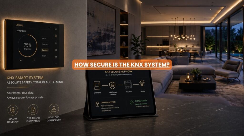 A premium home dashboard proving the data privacy and cybersecurity of a residential KNX Smart System