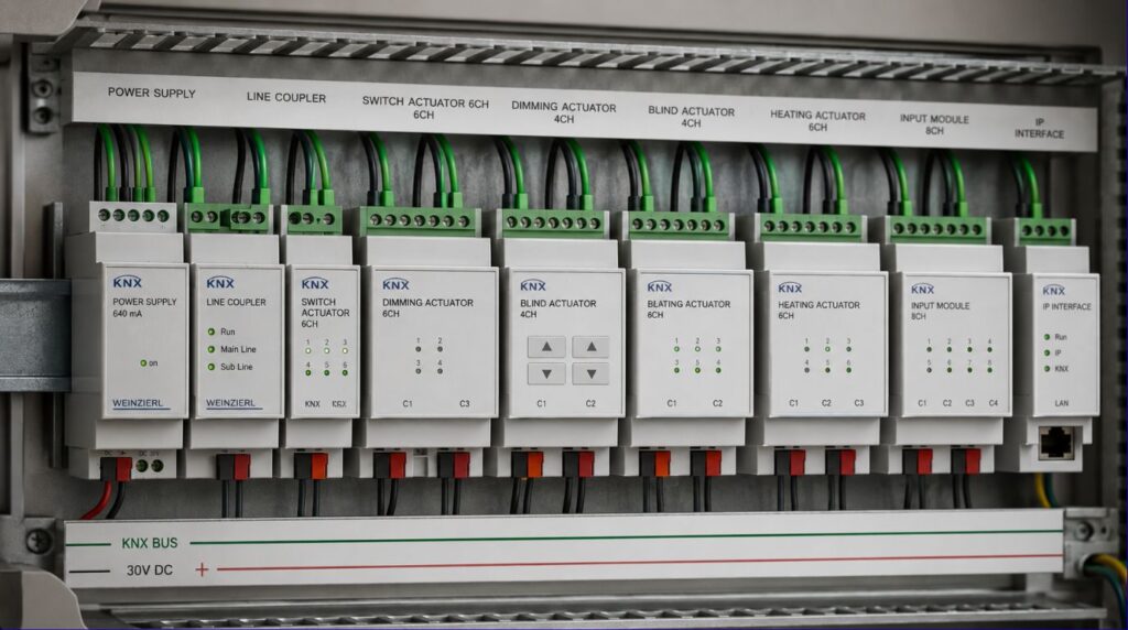 A series of professional KNX bus modules ensuring constant operations inside a smart home without internet infrastructure