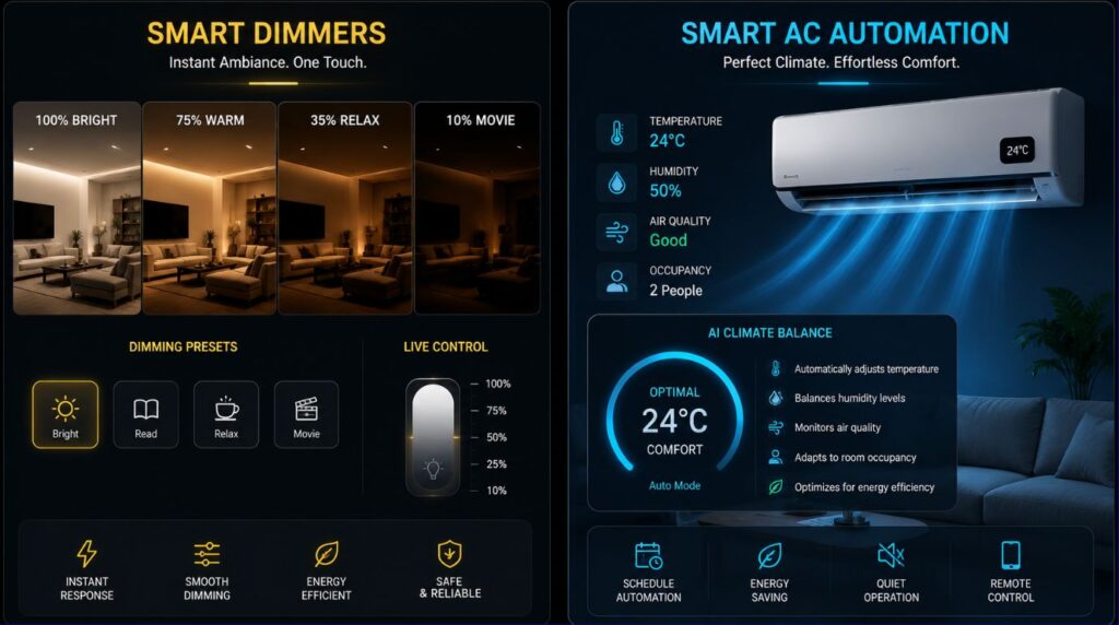 An infographic detailing high impact features available through customizable smart home systems for apartments