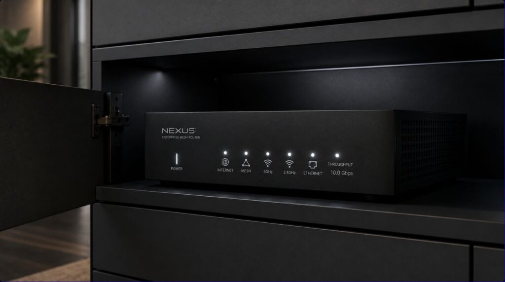 An enterprise grade mesh router node providing faster wifi coverage after a smart home upgrade