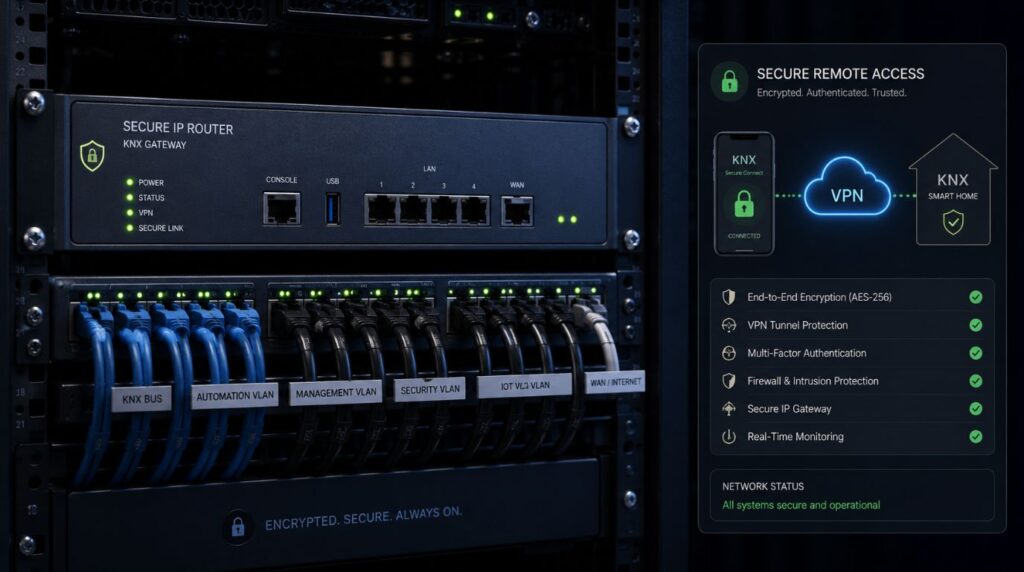 A hardened IP data gateway providing firewall protection for a corporate KNX Smart System.