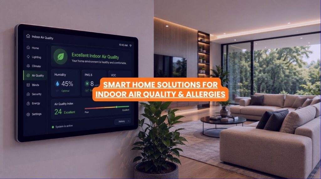 A premium wall touch screen displaying real time wellness data and optimal indoor air quality metrics