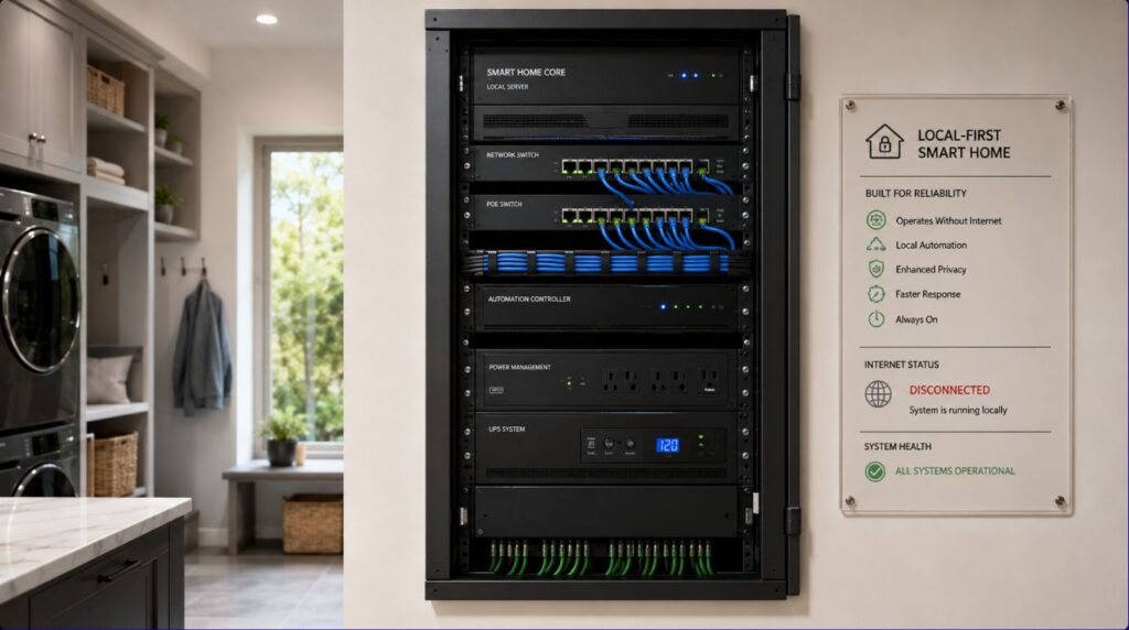 A professionally wired structural media enclosure engineered for flawless smart home connectivity