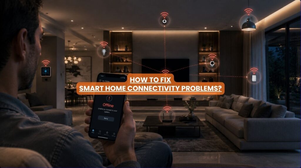 A homeowner experiencing device offline errors while troubleshooting smart home connectivity problems