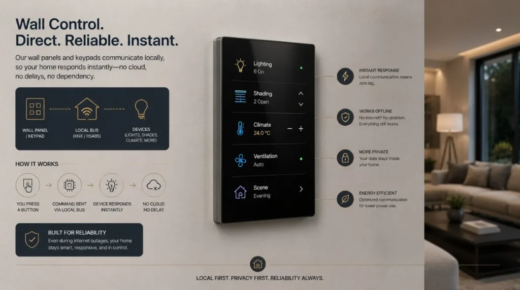 A modern touch keypad panel operating Smart Homes Without Internet.