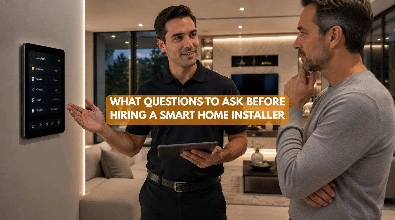 A homeowner interviewing a professional Smart Home System Installer during an in home consultation