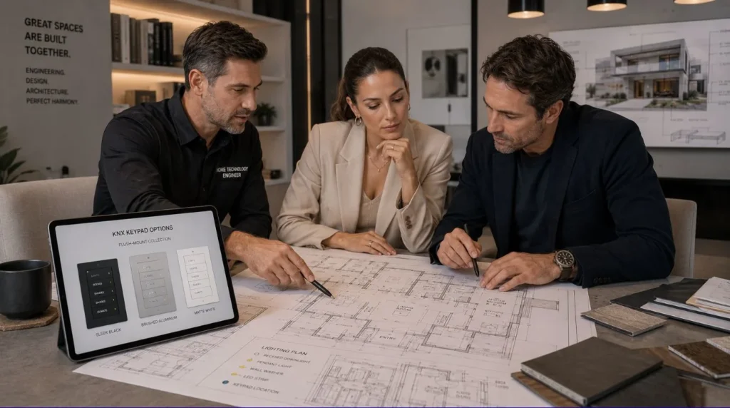 Architects and designers collaborating with smart technicians early in the building phase to map out a Professional Smart Home Setup