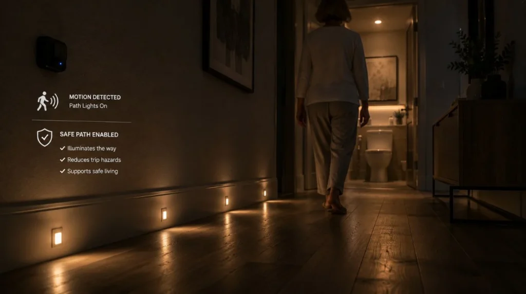 Motion activated path illumination ensuring nighttime safety in a Smart home for older adults