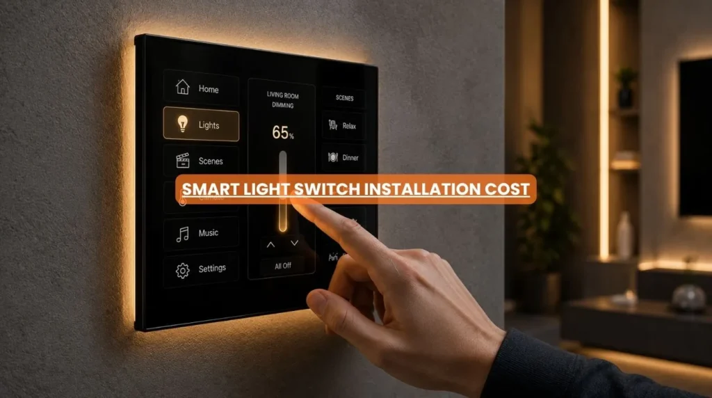 A sleek, premium multi-button smart light switch panel mounted cleanly on a modern residential wall