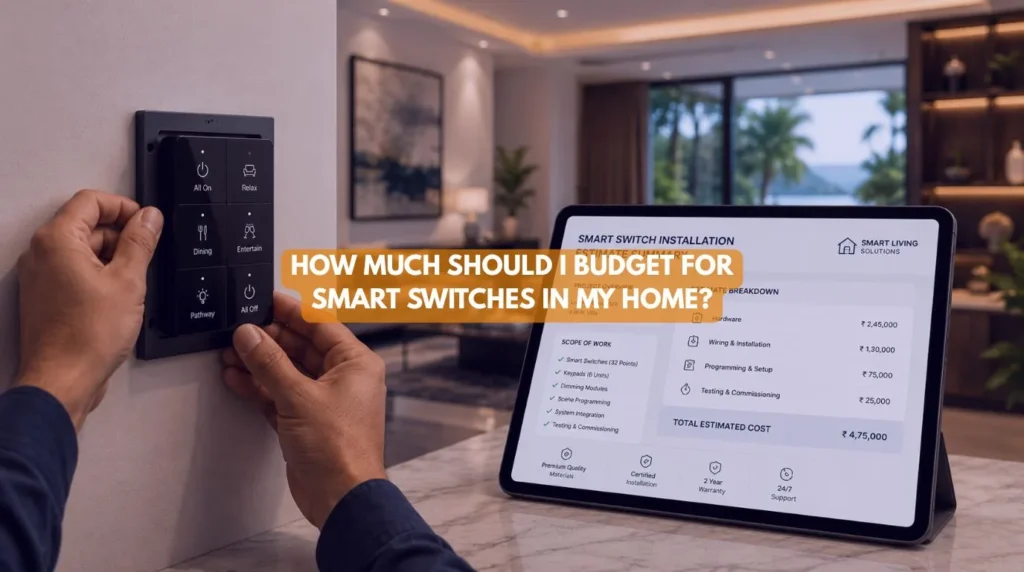 A professional electrician installing a premium wall keypad to help homeowners budget for their total Smart Switch Installation Cost