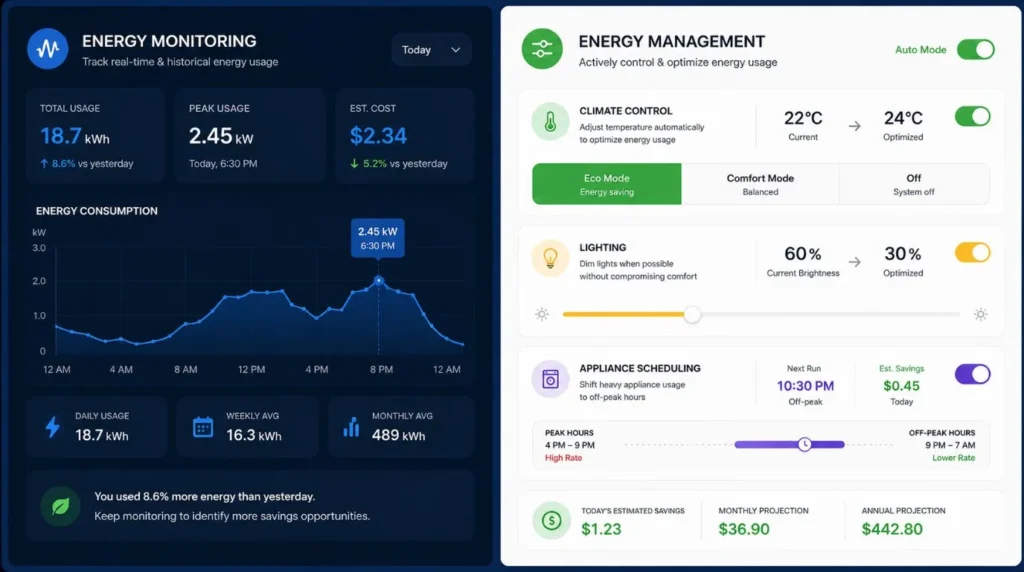 A comparative interface tracking baseline utility usage statistics and automation cycles for Home Energy Monitoring