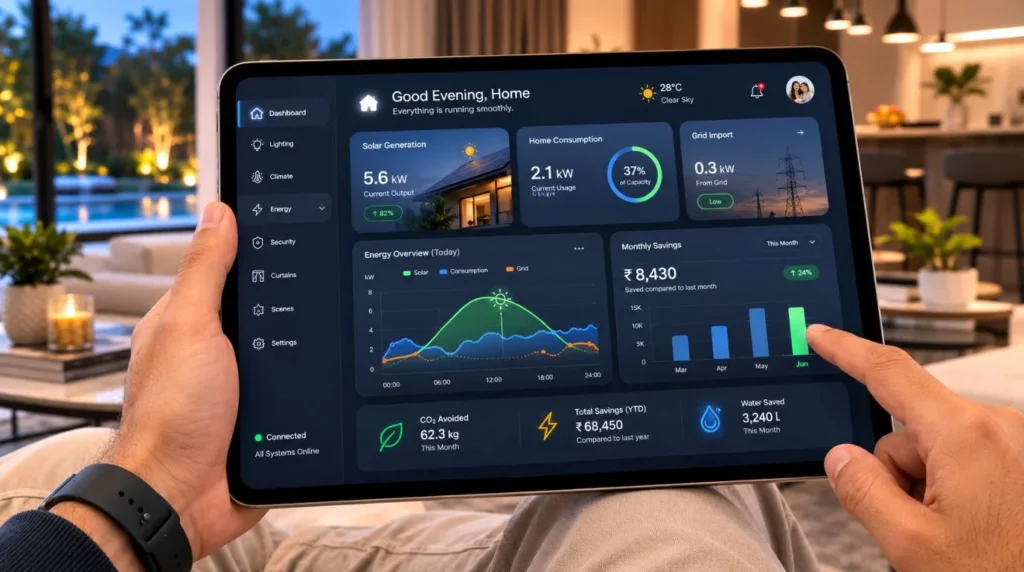 An energy monitoring dashboard tracking household efficiency data to prove a smart home worth it