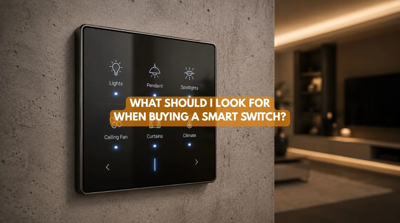 A high-end modern residential Smart Switch mounted elegantly on a living room wall
