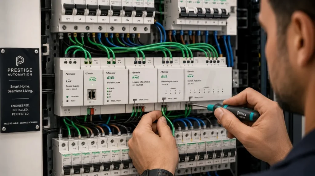 A high voltage automation distribution board wired by a certified KNX Smart Home Installation Company