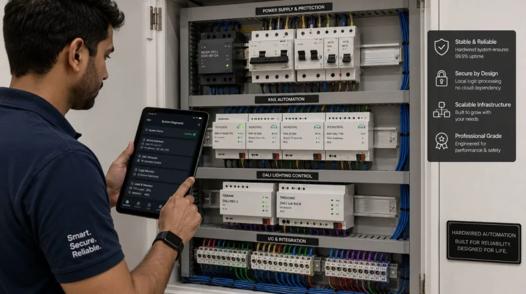 A professional integrator programming a robust local panel to deliver long term Smart Home Benefits